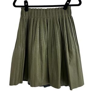 Anthropologie Faux Leather Olive Green Pleated Mini Skirt Women XS Indie Preppy